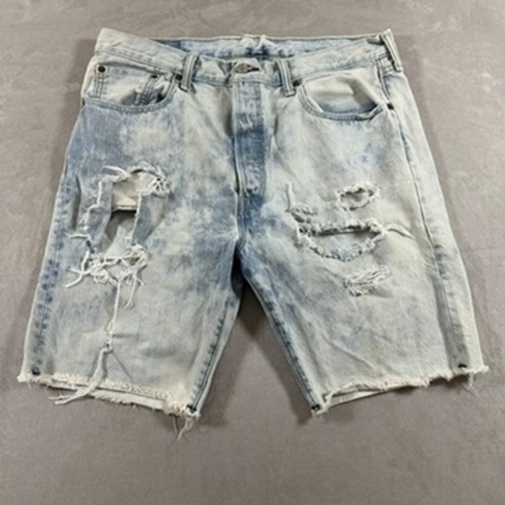 Levi's 501 CT Shorts Mens Button Fly Distressed Acid Wash 34 Light Blue
